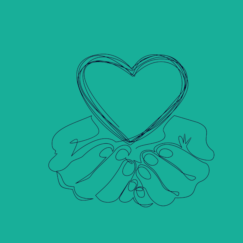 2 hands drawn holding a heart for mental health